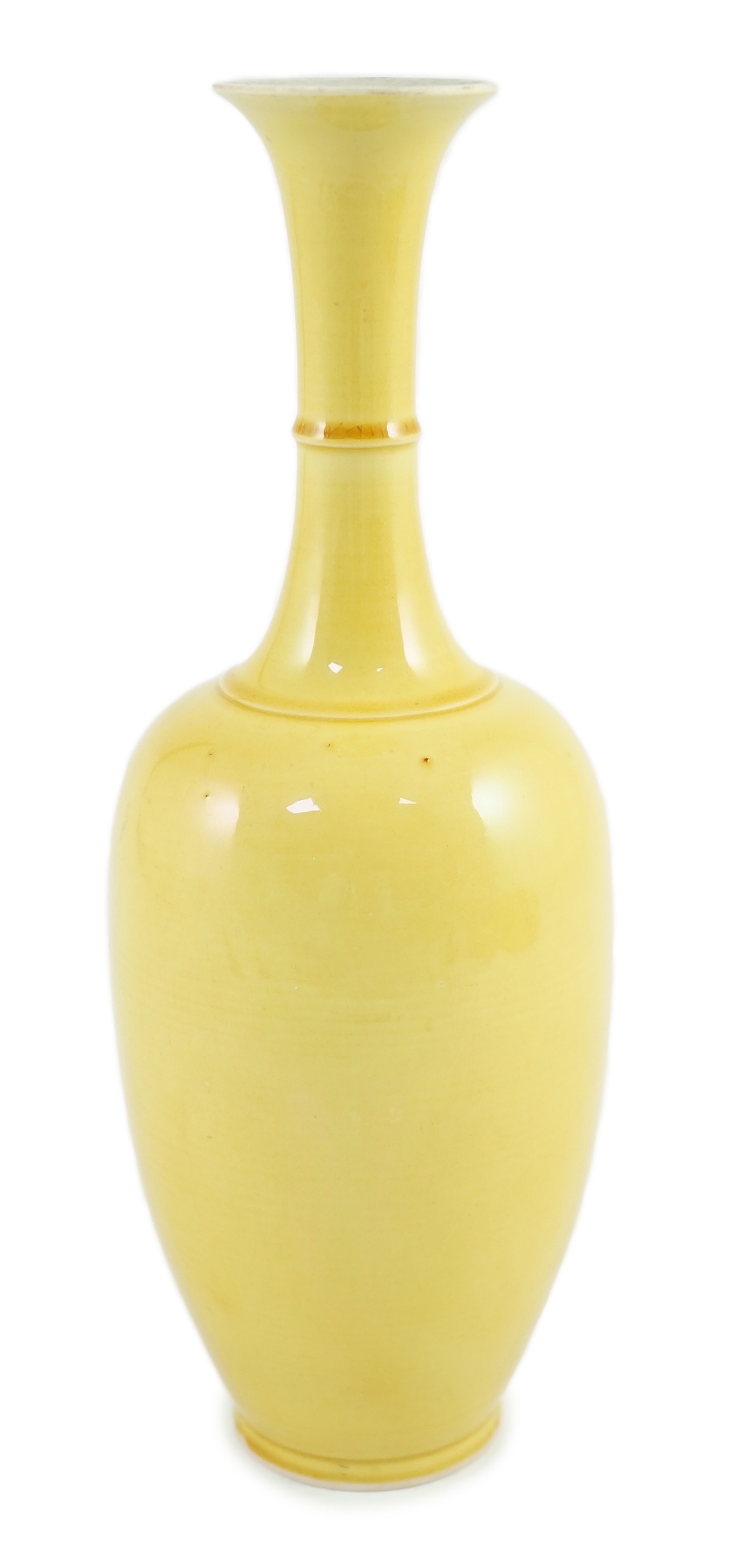A Chinese yellow glazed bottle vase, Kangxi mark possibly Republic period